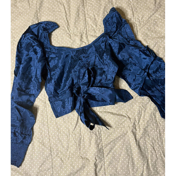 Band of the Free Camille Deep Teal Crossover Crop Top - Picture 2 of 2